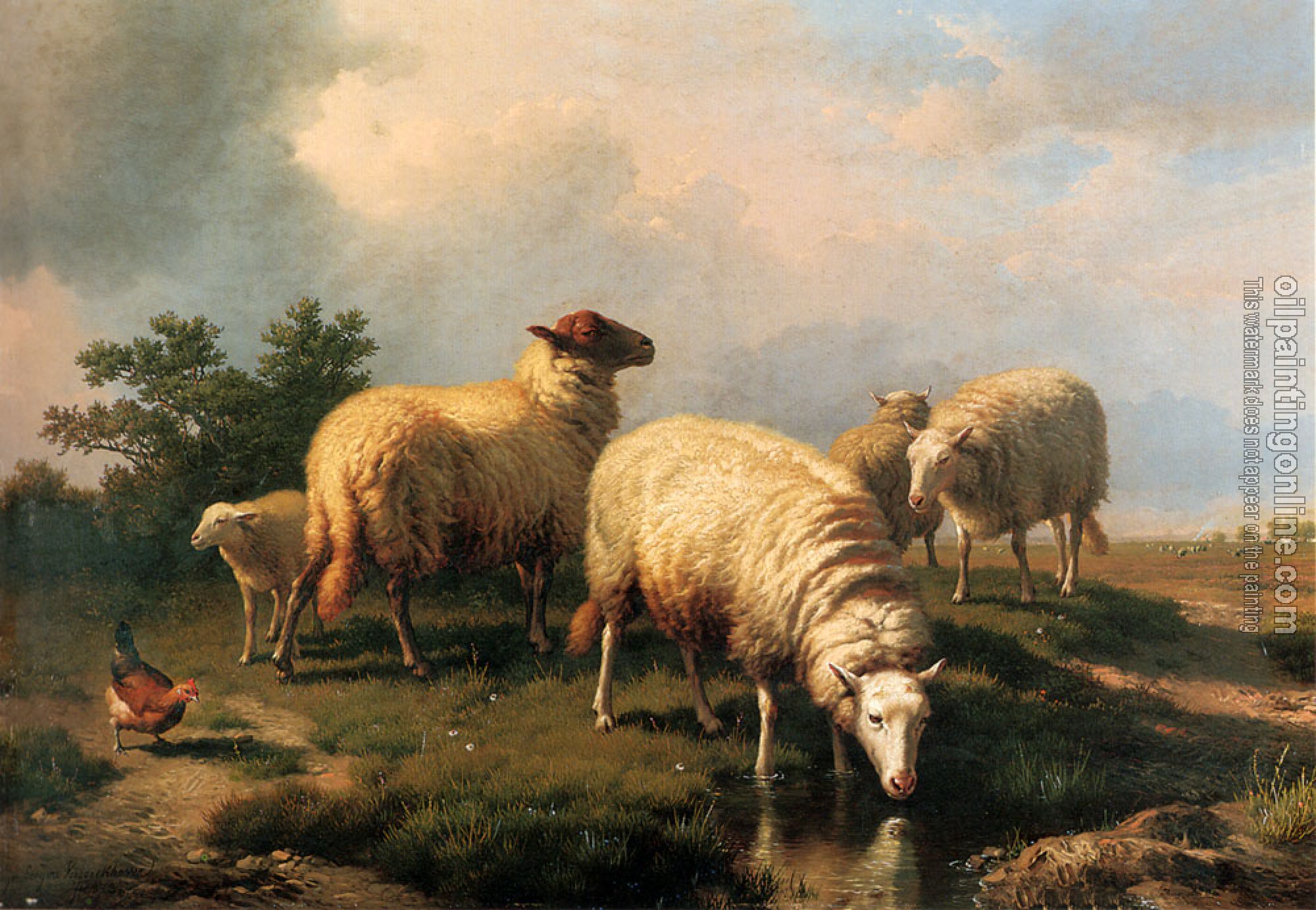 Verboeckhoven, Eugene Joseph - Sheep And A Chicken In A Landscape